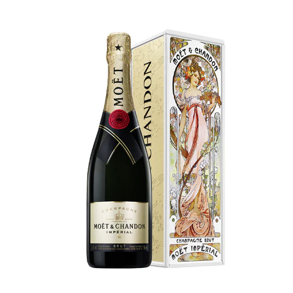 Limited Edition Moet & Chandon Brut Imperial Non Vintage Champagne In Alphonse Mucha Woman In Flowers Giftbox